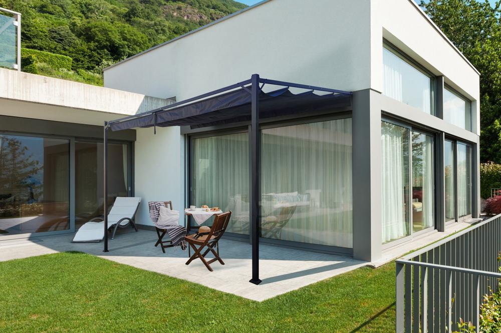 Pergola adossée NOOSA 4x3m Toile gris anthracite