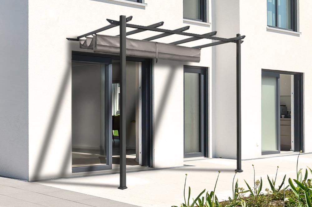 Lean to pergola MIRA 3x3m light grey canvas roof