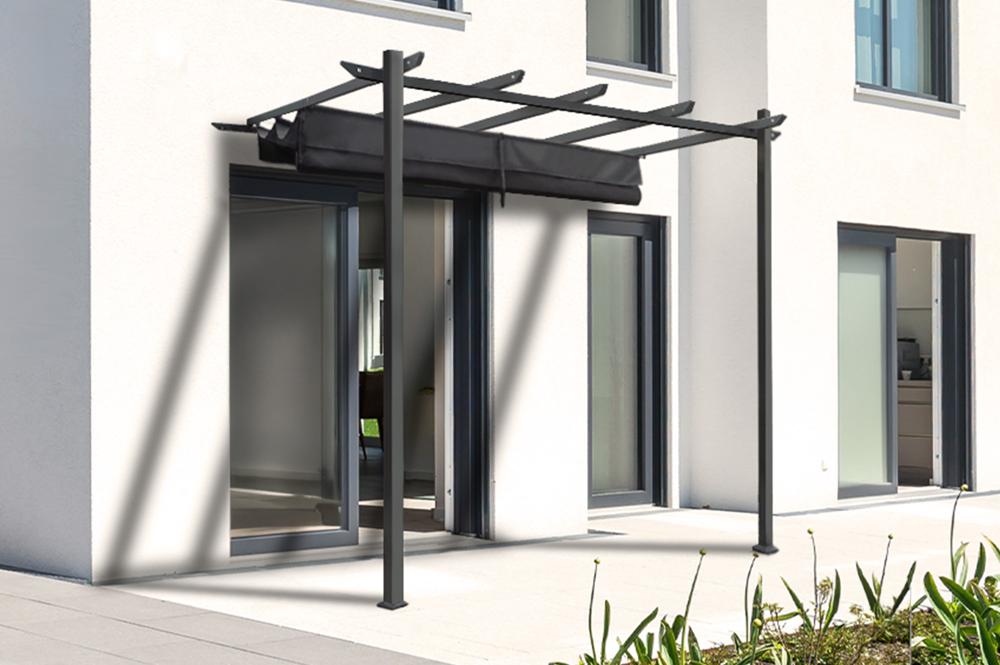 Lean to pergola MIRA 3x3m grey anthracite canvas roof