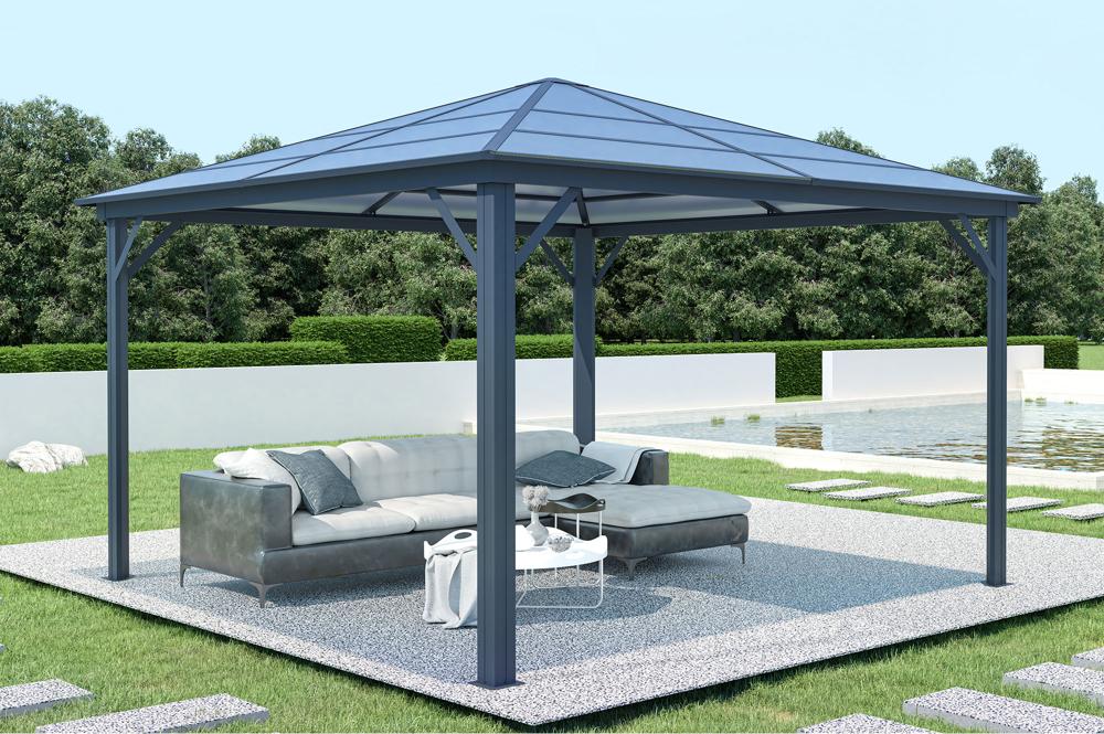 Kiosque de jardin GRACE 3,5x3,5m aluminium gris anthracite