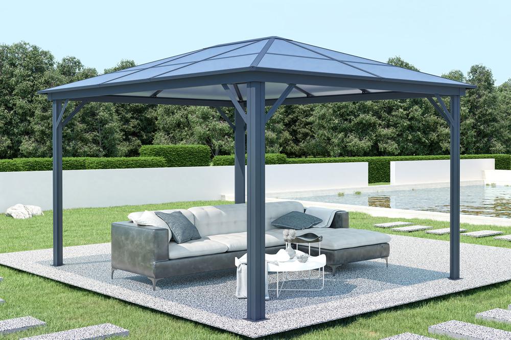 Kiosque de jardin GRACE 4x3m aluminium gris anthracite