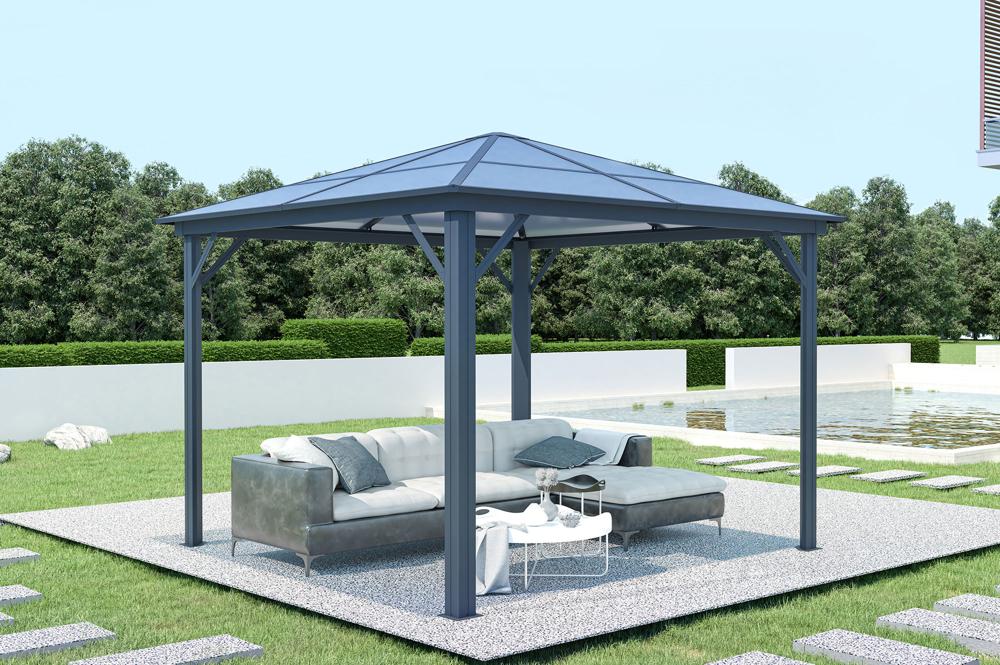 Kiosque de jardin GRACE 3x3m aluminium gris anthracite