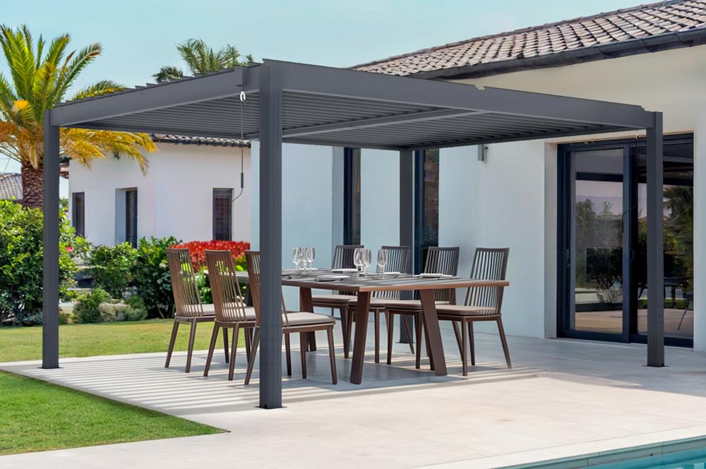 Pergola bioclimatique autoportée SANTA 4x3m aluminium gris