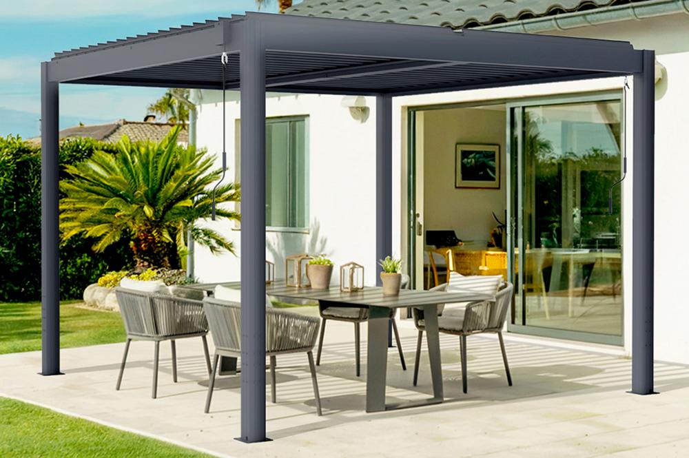 Pergola bioclimatique SANTA 3x3m aluminium gris