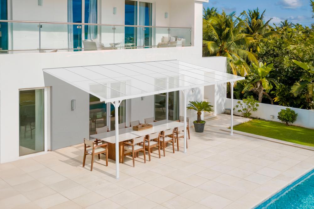 Pergola/ Carport adossé 16,5m² KLEO 5,5x3m aluminium blanc