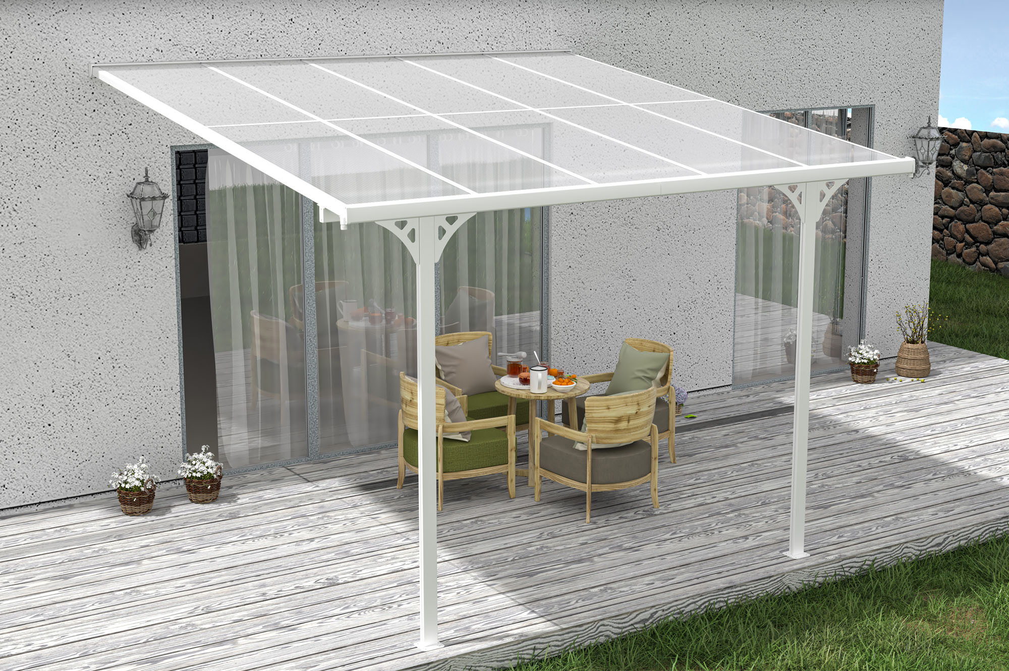 Fali Autóbeálló / Pergola 9m² KLEO 3x3m Alumínium Fehér 10