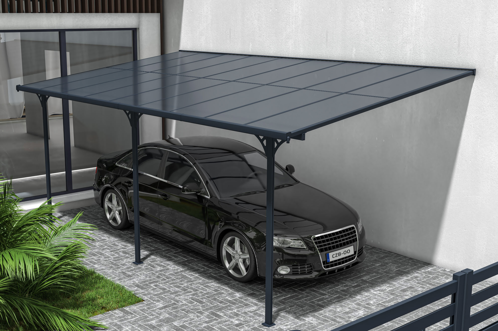 Carport / Pérgola Adosada 16,5m² KLEO 5,5x3m Aluminio Gris 11