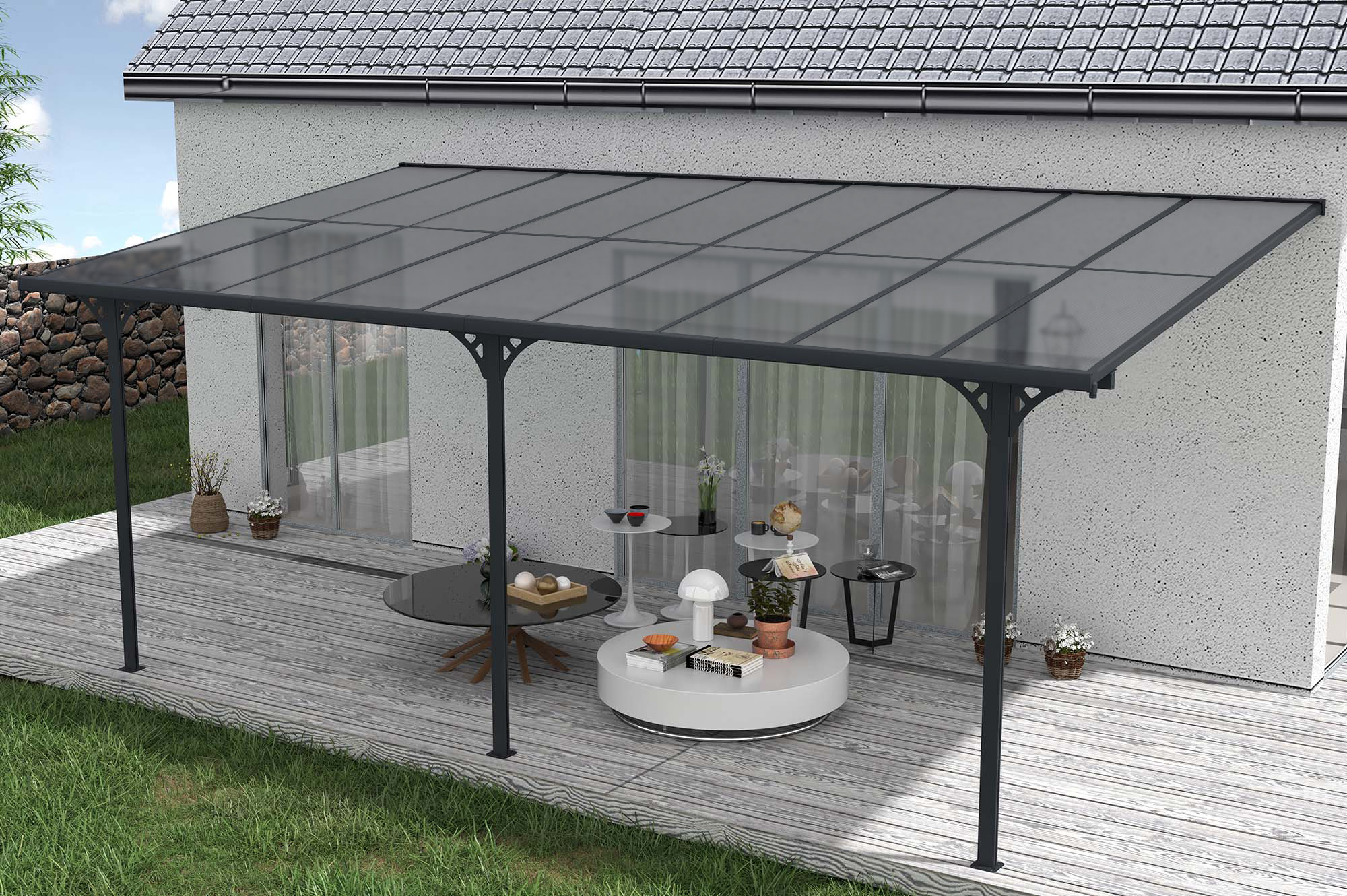 Carport / Pérgola Adosada 16,5m² KLEO 5,5x3m Aluminio Gris 10