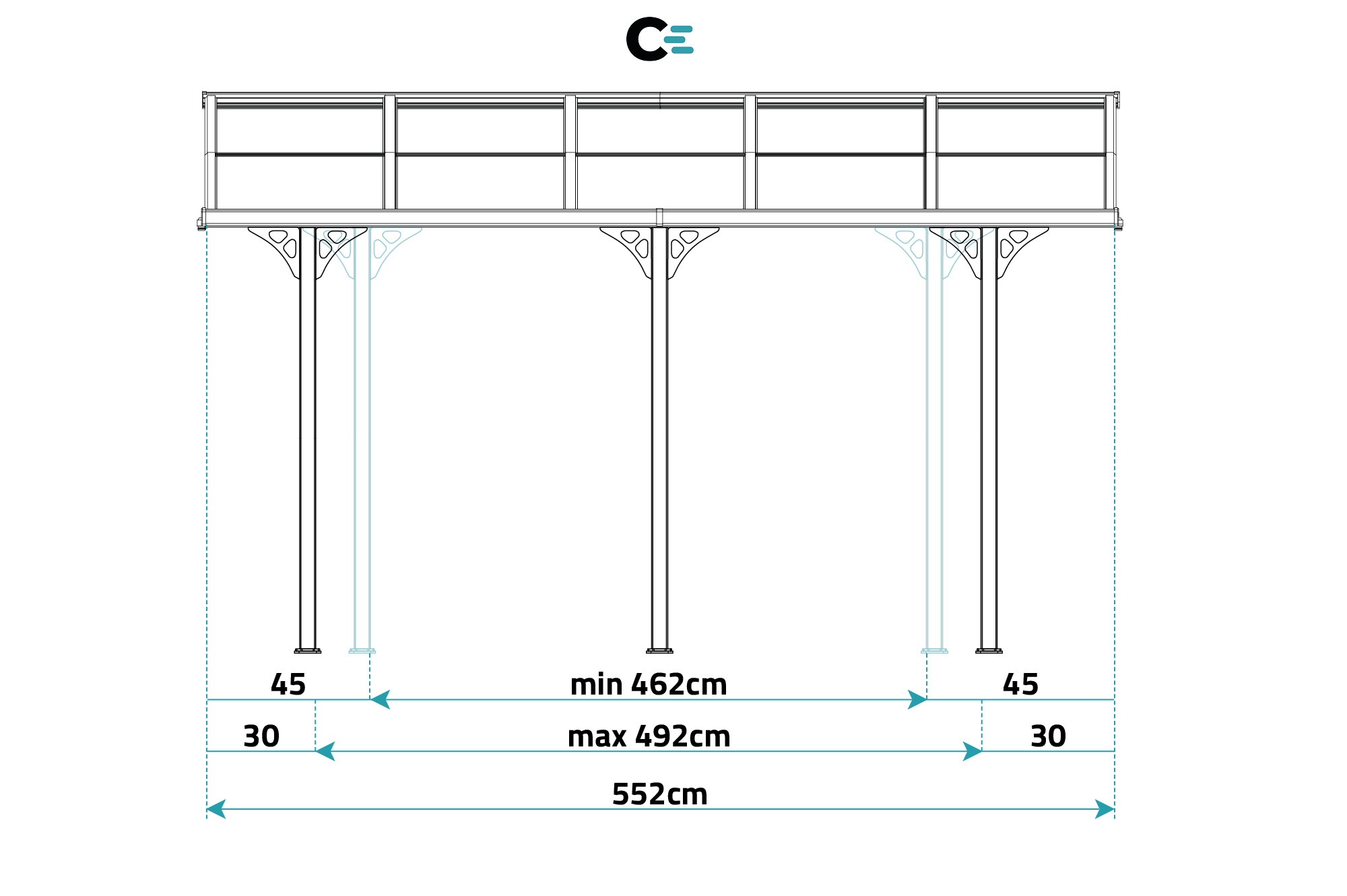 Carport / Pérgola Adosada 16,5m² KLEO 5,5x3m Aluminio Gris 9