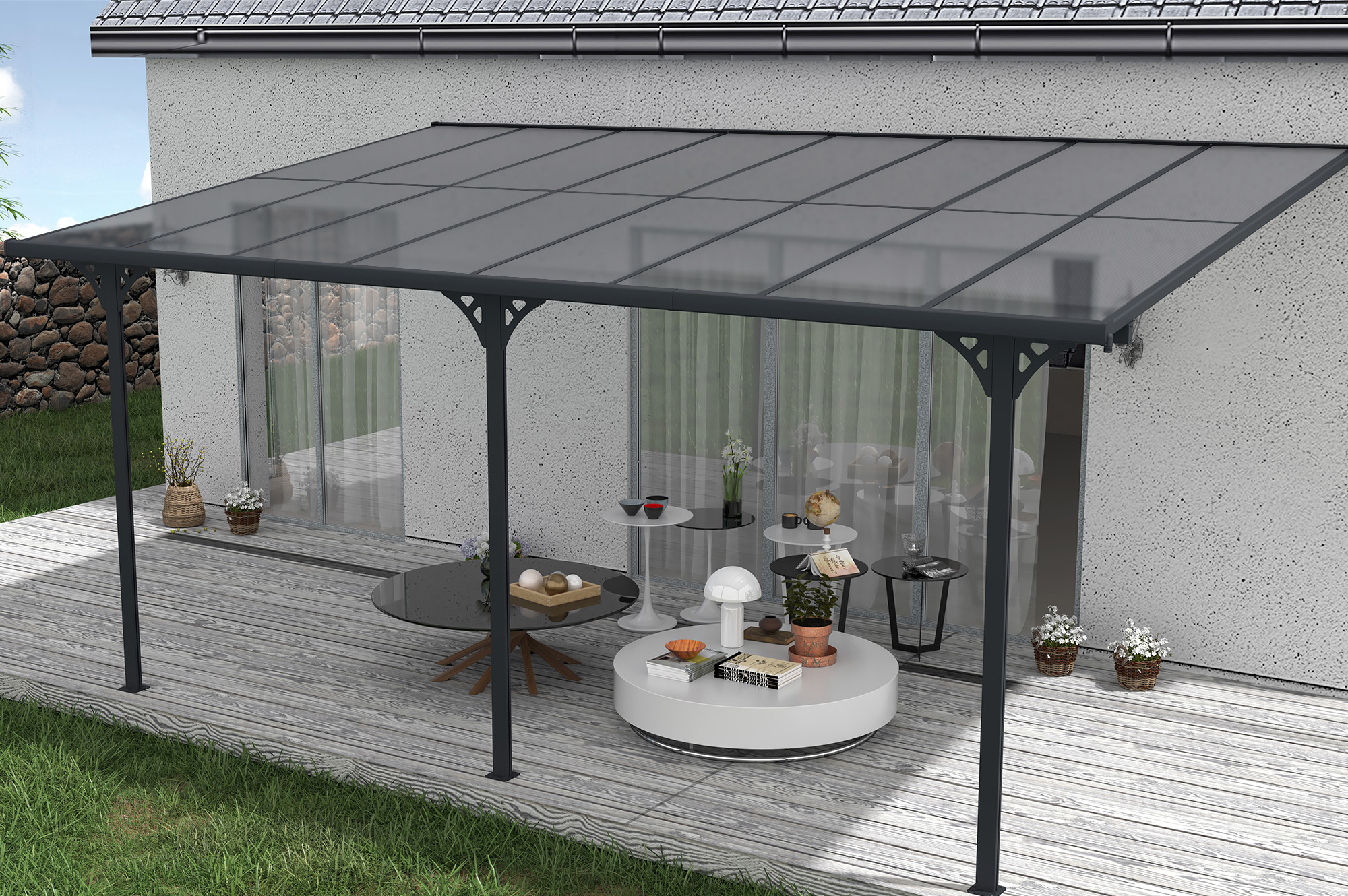 Fali Autóbeálló / Pergola 15m² KLEO 5x3m Alumínium Szürke 10