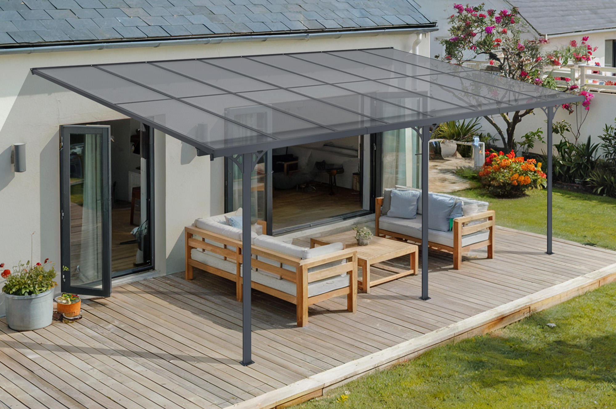Fali Autóbeálló / Pergola 15m² KLEO 5x3m Alumínium Szürke main_image
