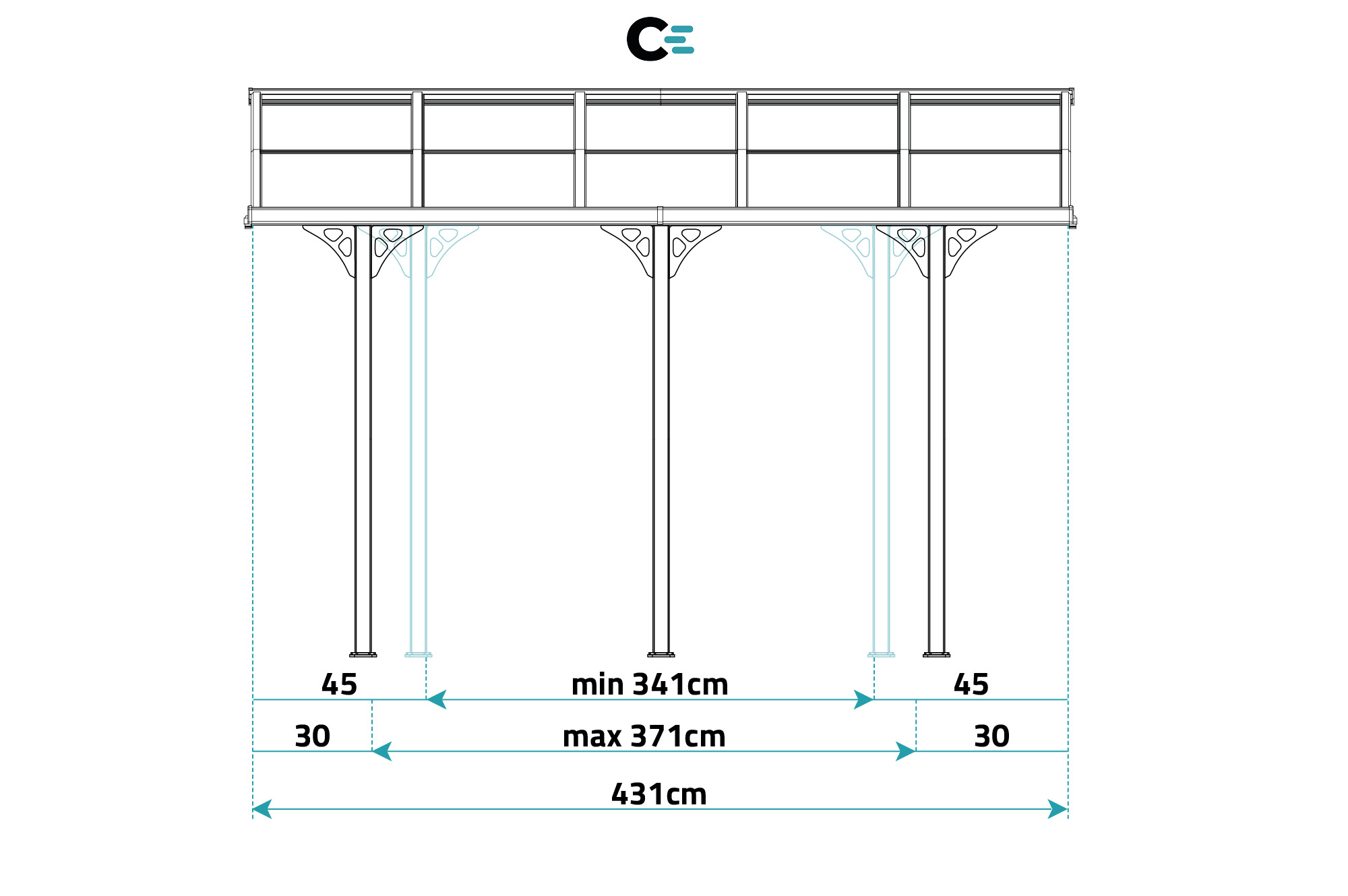 Fali Autóbeálló / Pergola 13,5m² KLEO 4,5x3m Alumínium Szürke 8