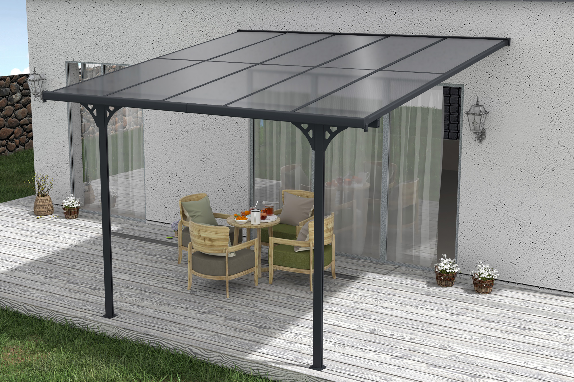 Fali Autóbeálló / Pergola 9m² KLEO 3x3m Alumínium Szürke 10