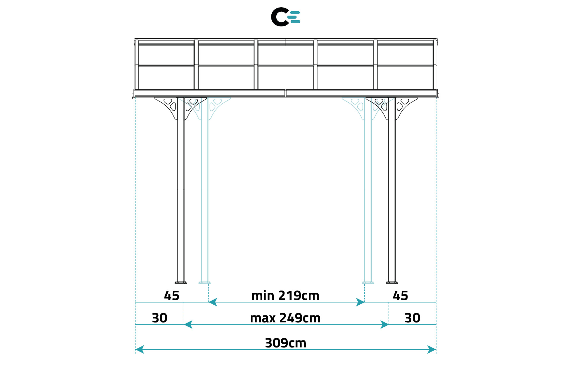 Fali Autóbeálló / Pergola 9m² KLEO 3x3m Alumínium Szürke 8