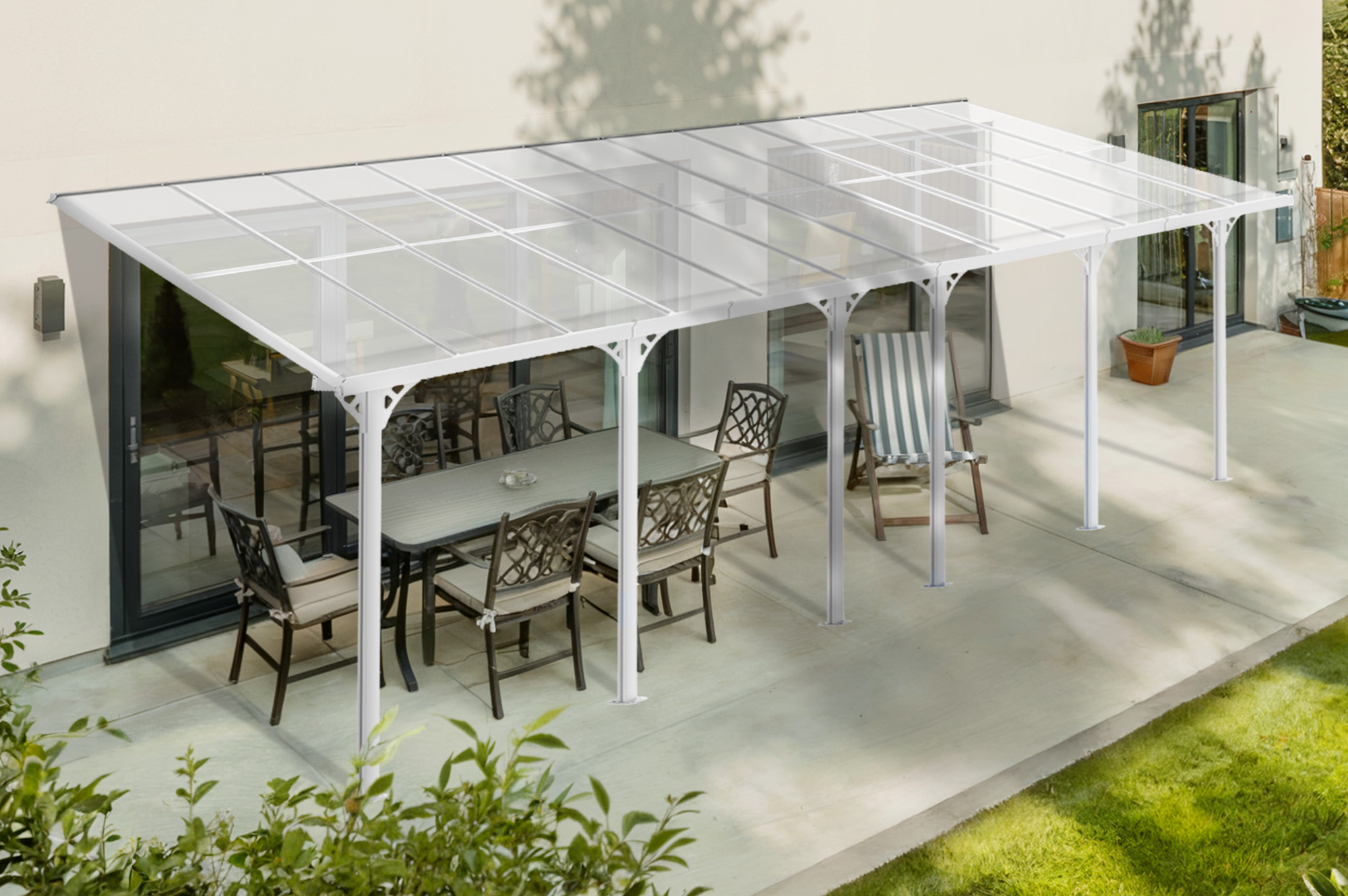 Carport / Pérgola Adosada 24m² KLEO 8x3m Aluminio Blanco main_image
