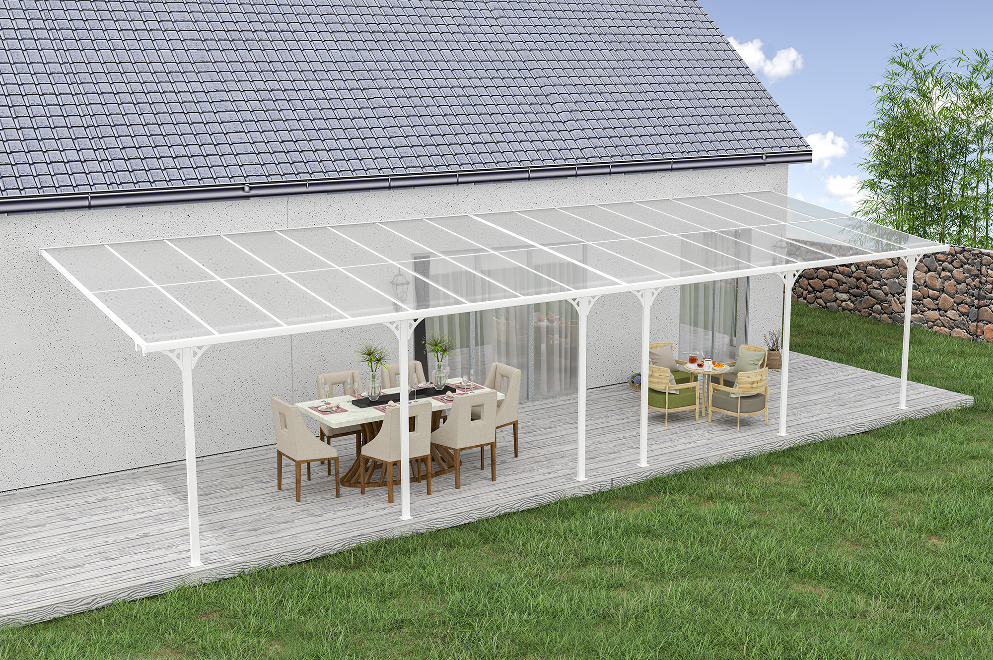Carport / Pergolă Lipită De Perete 30m² KLEO 10x3m Aluminiu Alb 5