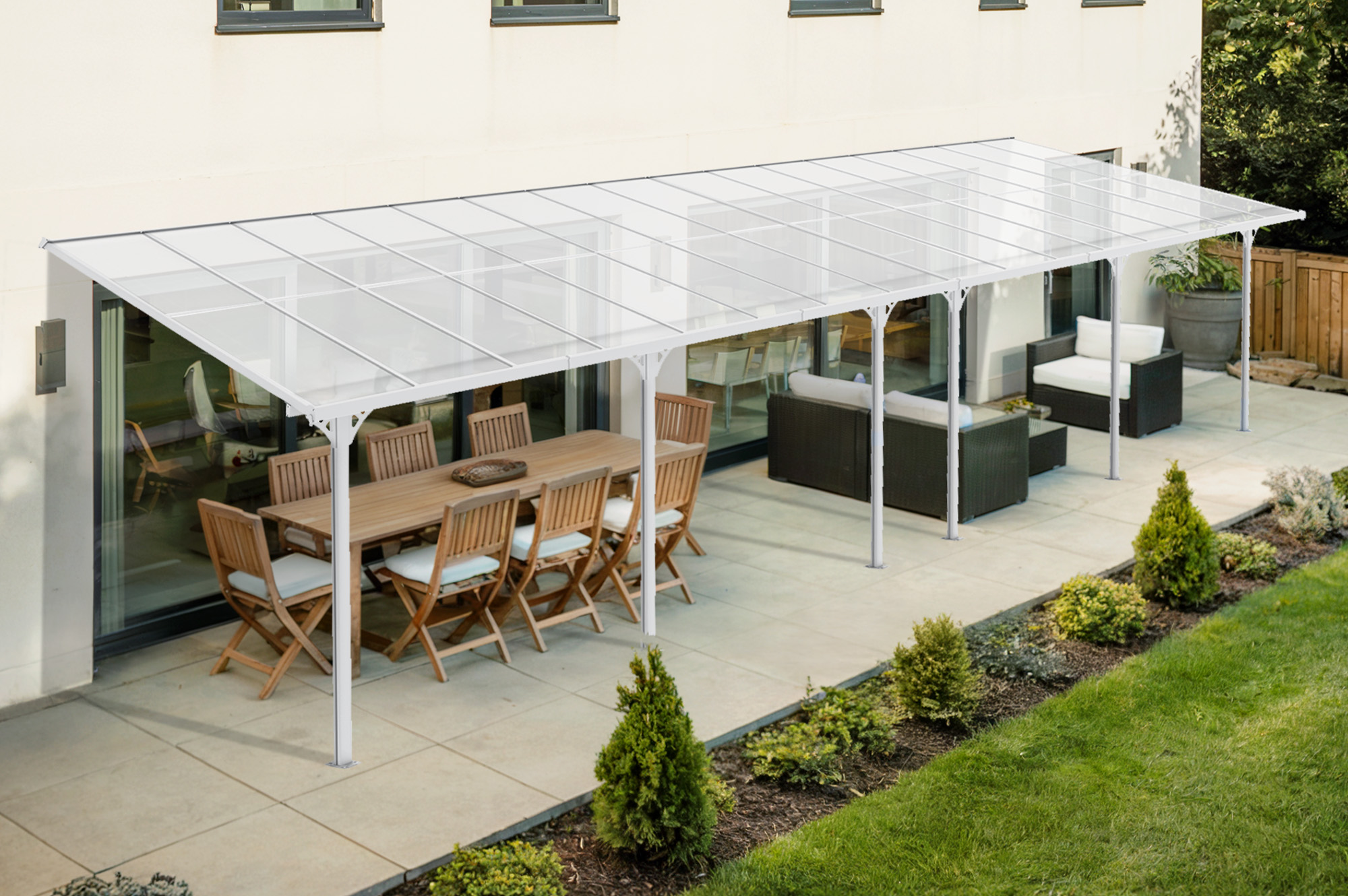 Carport / Pergolă Lipită De Perete 30m² KLEO 10x3m Aluminiu Alb main_image