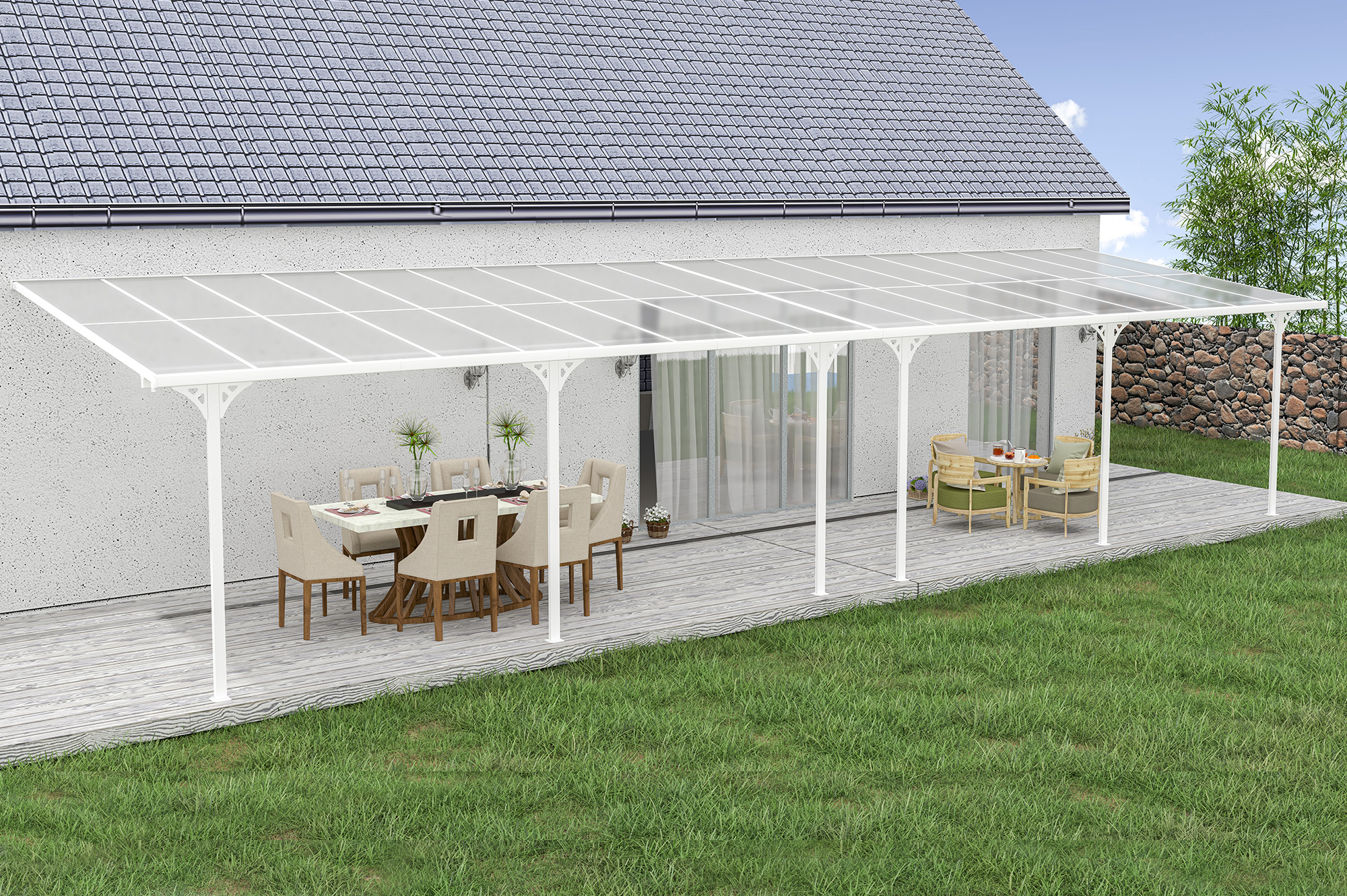 Fali Autóbeálló / Pergola 33m² KLEO 11x3m Alumínium Fehér 5