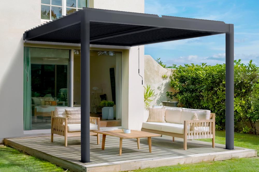 Pergola Bioclimatique adossée SANTA 3x3m aluminium gris