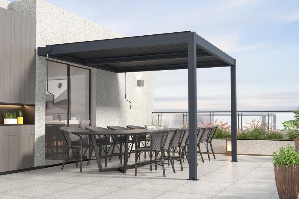 SANTA 3x3m gray aluminum attached bioclimatic pergola