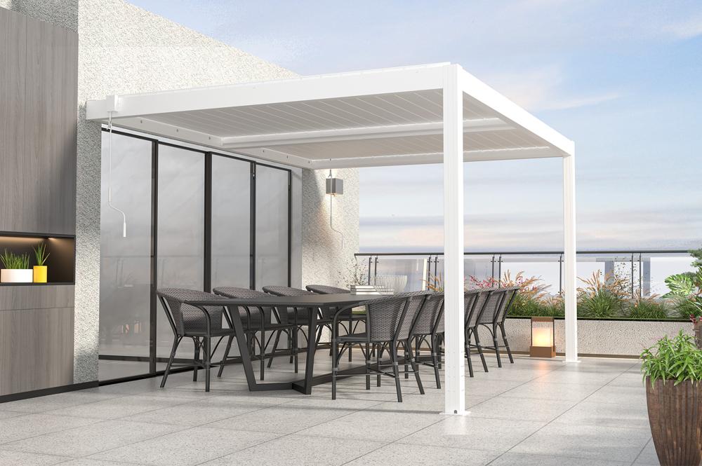 Pergola Bioclimatique adossée SANTA 4x3m aluminium blanc