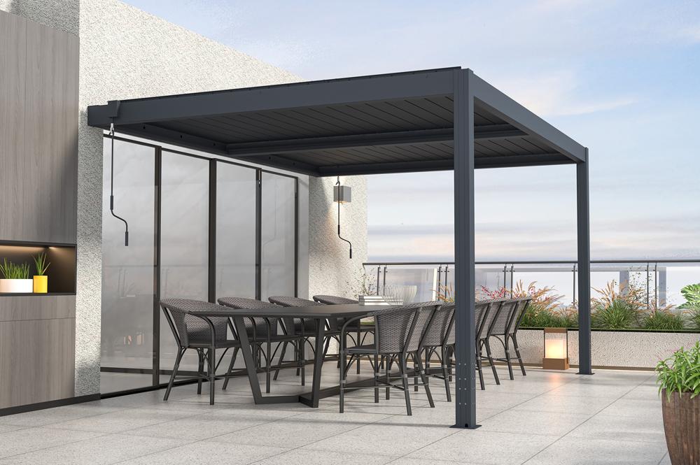 Pergola Bioclimatique adossée SANTA 4x3m aluminium gris