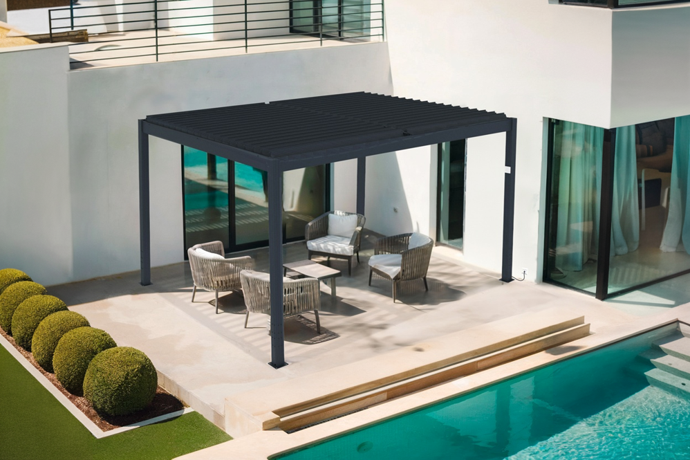 Pergola bioclimatique motorisée SANTA 4x3m aluminium gris