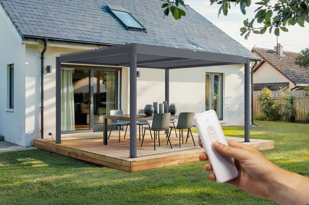 Pergola bioclimatique motorisée SANTA 4x3m aluminium gris