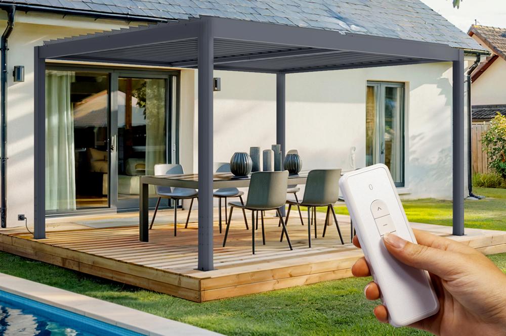 Pergola électrique bioclimatique SANTA 4x3m aluminium gris