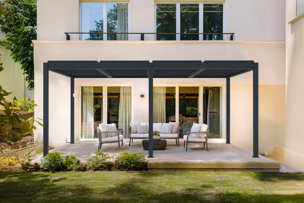 Pergola bioclimatique motorisée SANTA 5x3m aluminium gris