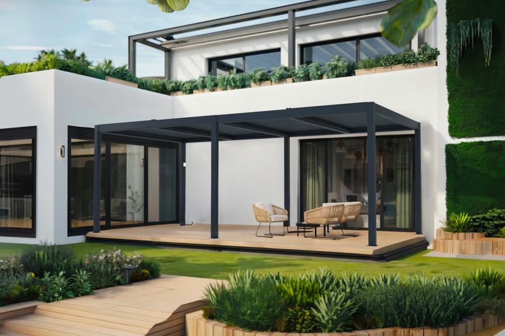 Pergola bioclimatique motorisée SANTA 6x3m aluminium gris