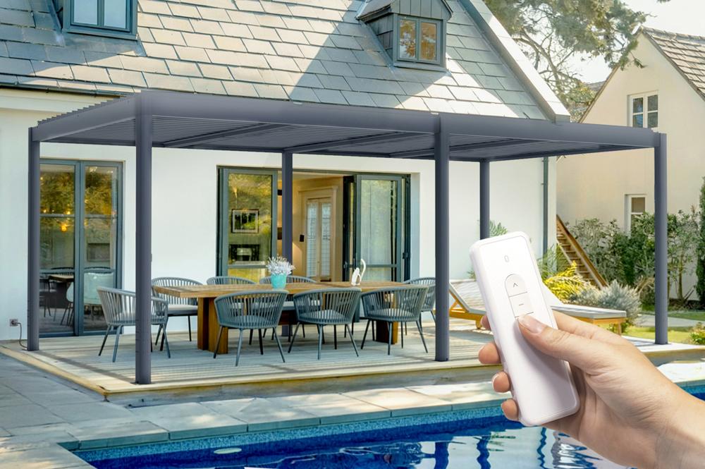 Pergola électrique bioclimatique SANTA 6x3m aluminium gris