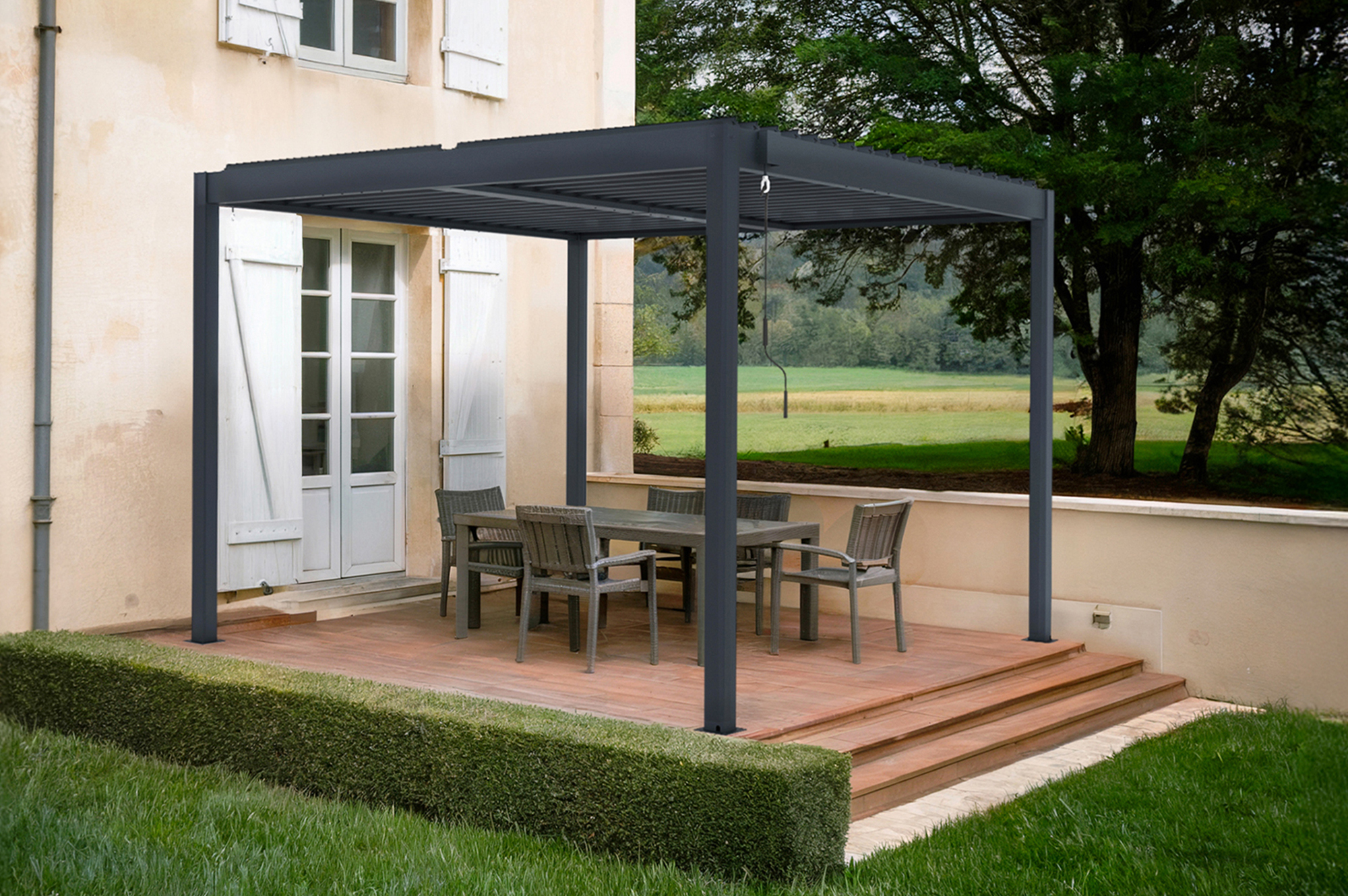 Pérgola bioclimática autoportante PIANA 3x3m en aluminio gris 16