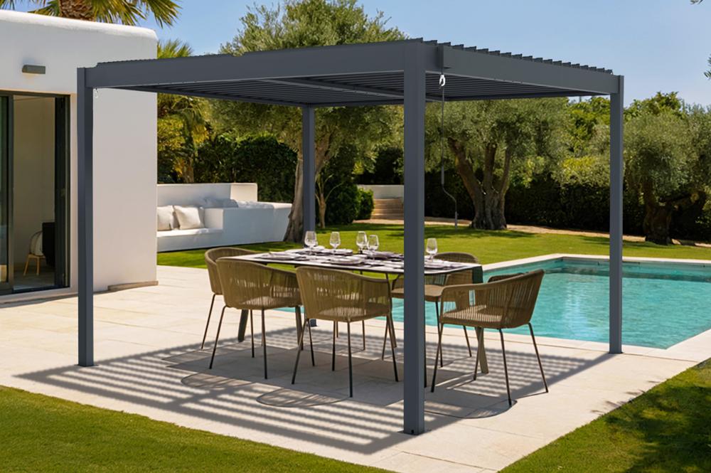 Pergola bioclimatique autoportée PIANA 3x3m aluminium gris