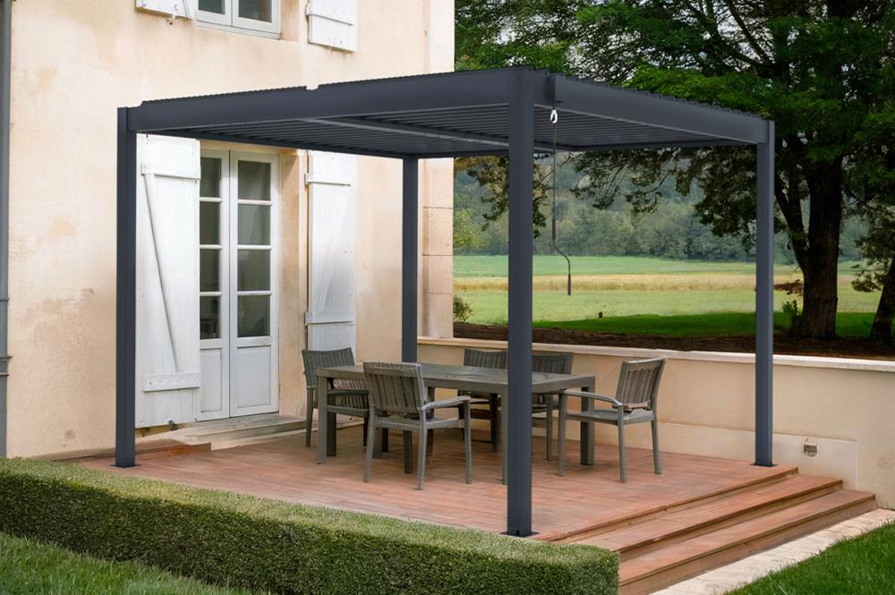 Pergola bioclimatique autoportée PIANA 3x3m aluminium gris