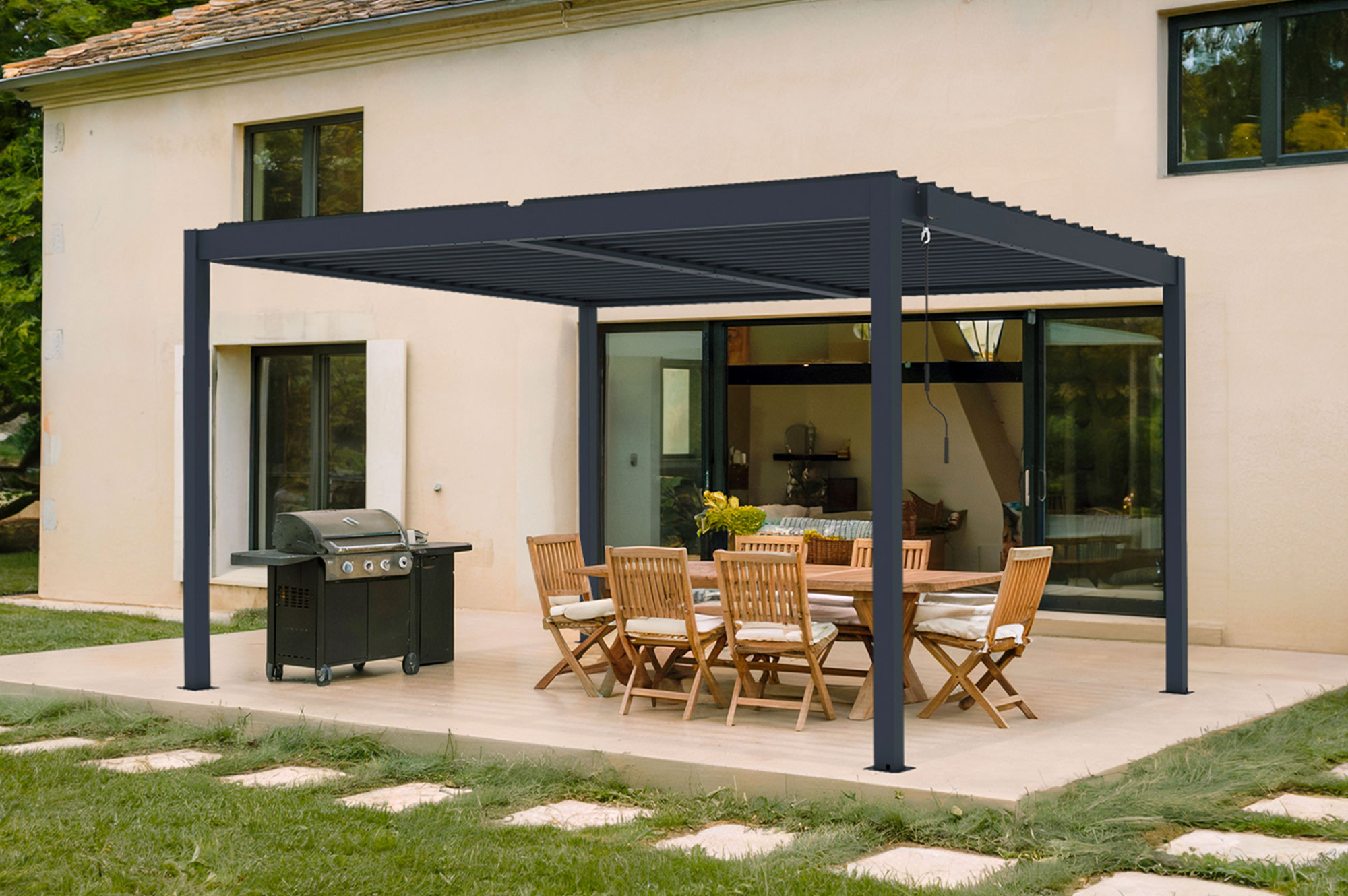 Pérgola bioclimática autoportante PIANA 4x3m en aluminio gris 14
