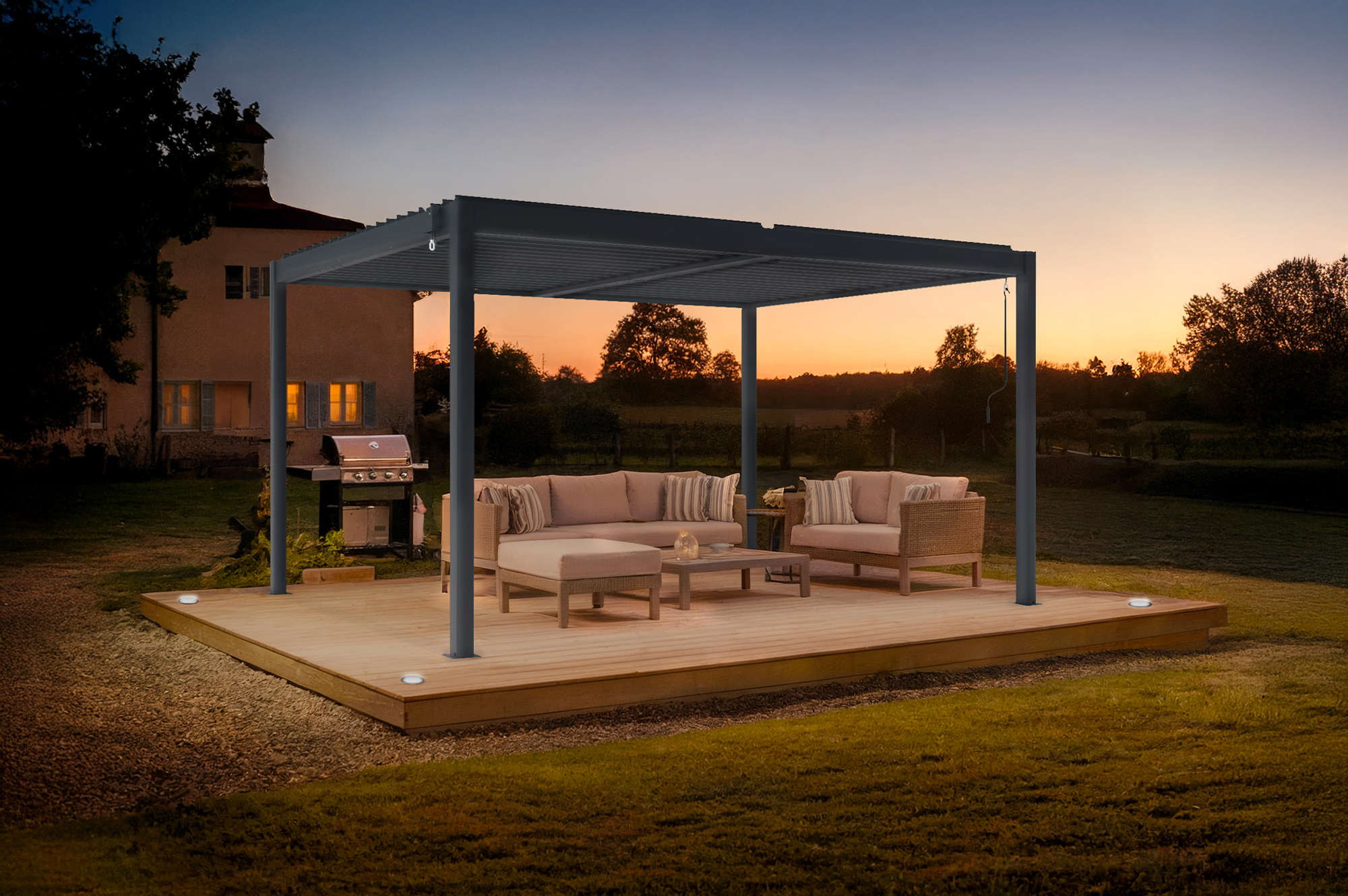 Pérgola bioclimática autoportante PIANA 4x3m en aluminio gris 2