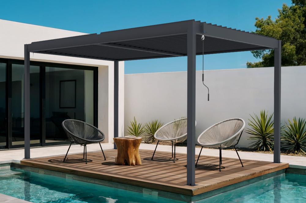 PIANA 4x3m selbsttragende bioklimatische Pergola aus grauem Aluminium