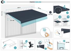 FAZZIO 5x3m grijs semi-cassette gemotoriseerd zonnescherm 2
