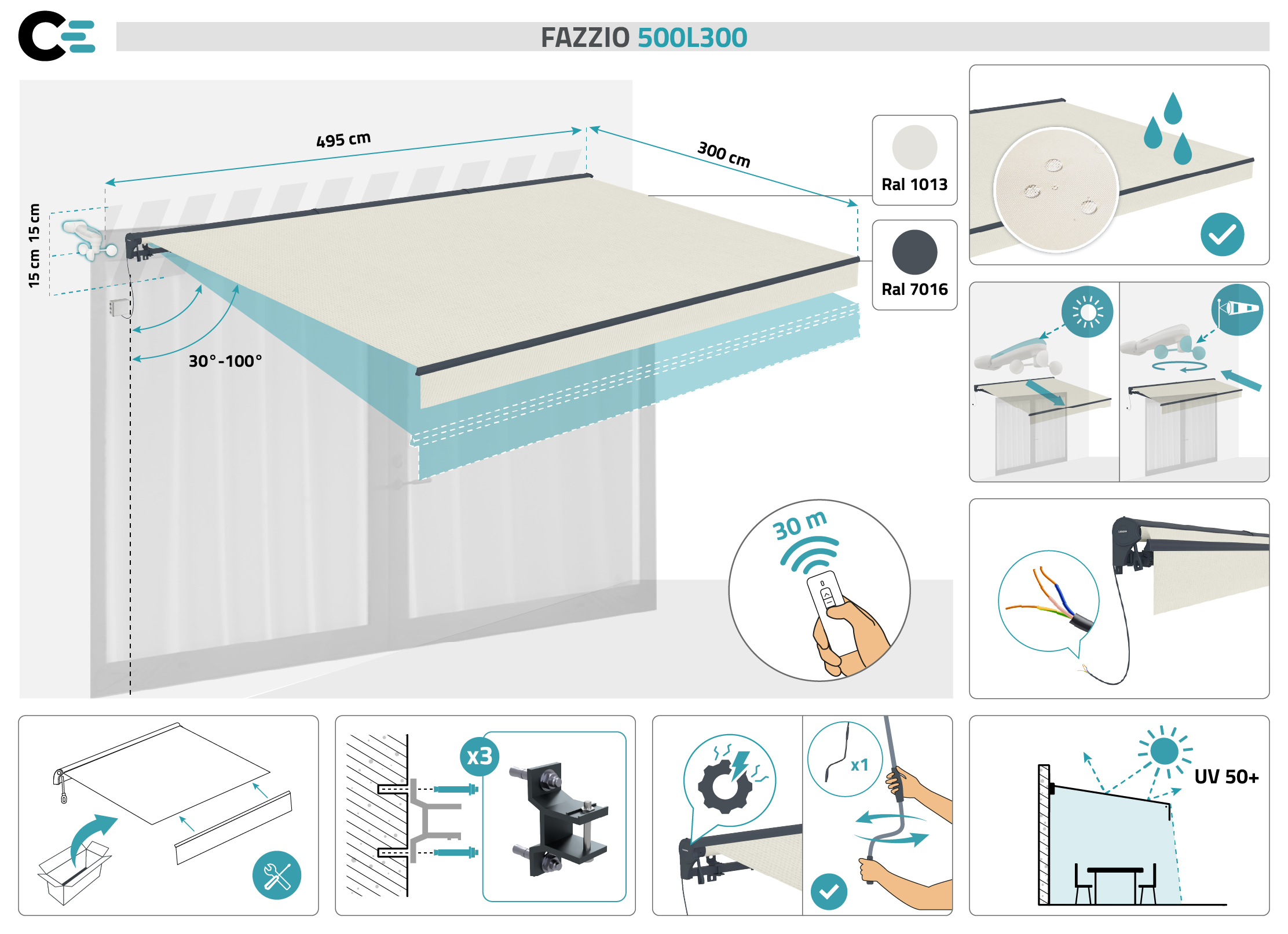 Toldo semicofre motorizado FAZZIO 5x3m beige 2