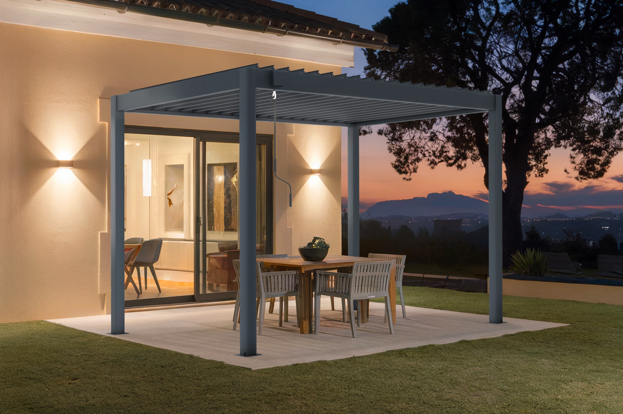 PIANA 3x2m freistehende, bioklimatische Pergola aus grauem Aluminium 2