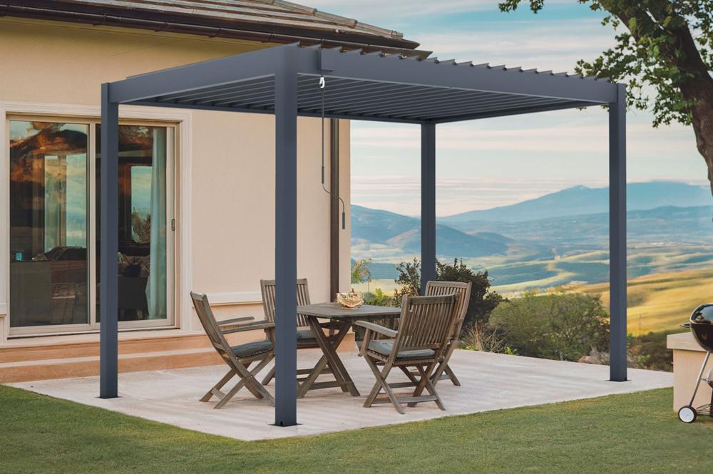 Pergola bioclimatique autoportée PIANA 3x2m aluminium gris