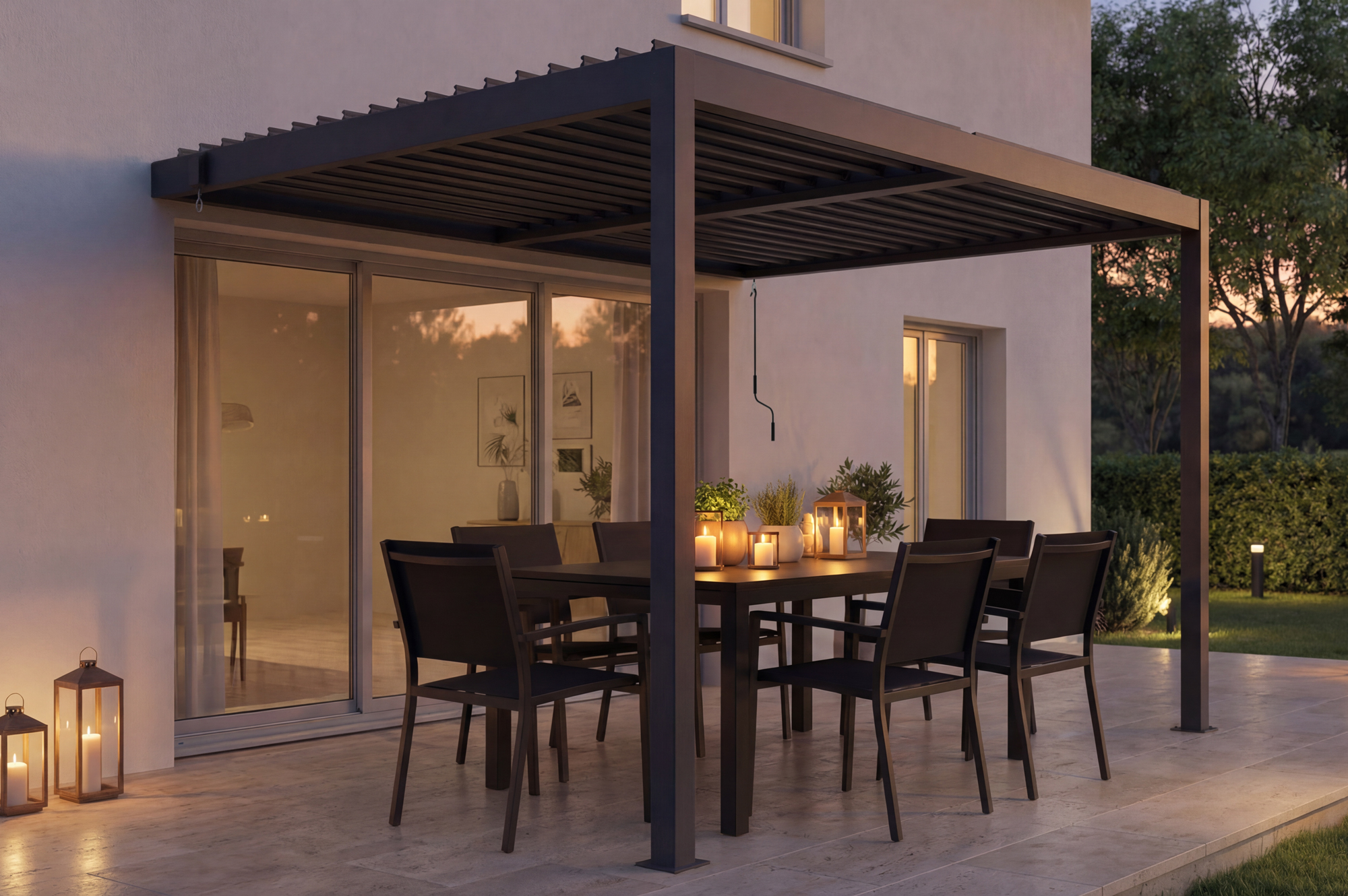 Pérgola bioclimática adosada PIANA de 3x2 m en aluminio gris. 2