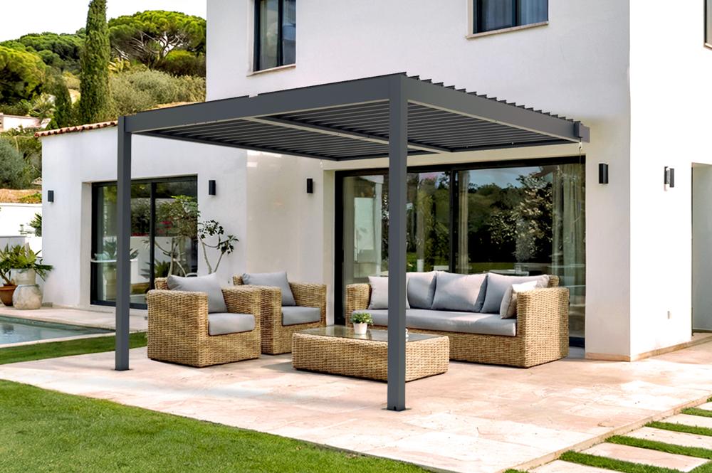 PIANA 3x3m γκρι αλουμίνιο με δυνατότητα ανύψωσης βιοκλιματικής πέργκολας