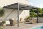 PIANA 4x3m lean-to bioclimatic pergola in grey aluminum with retractable blinds on the 4m side