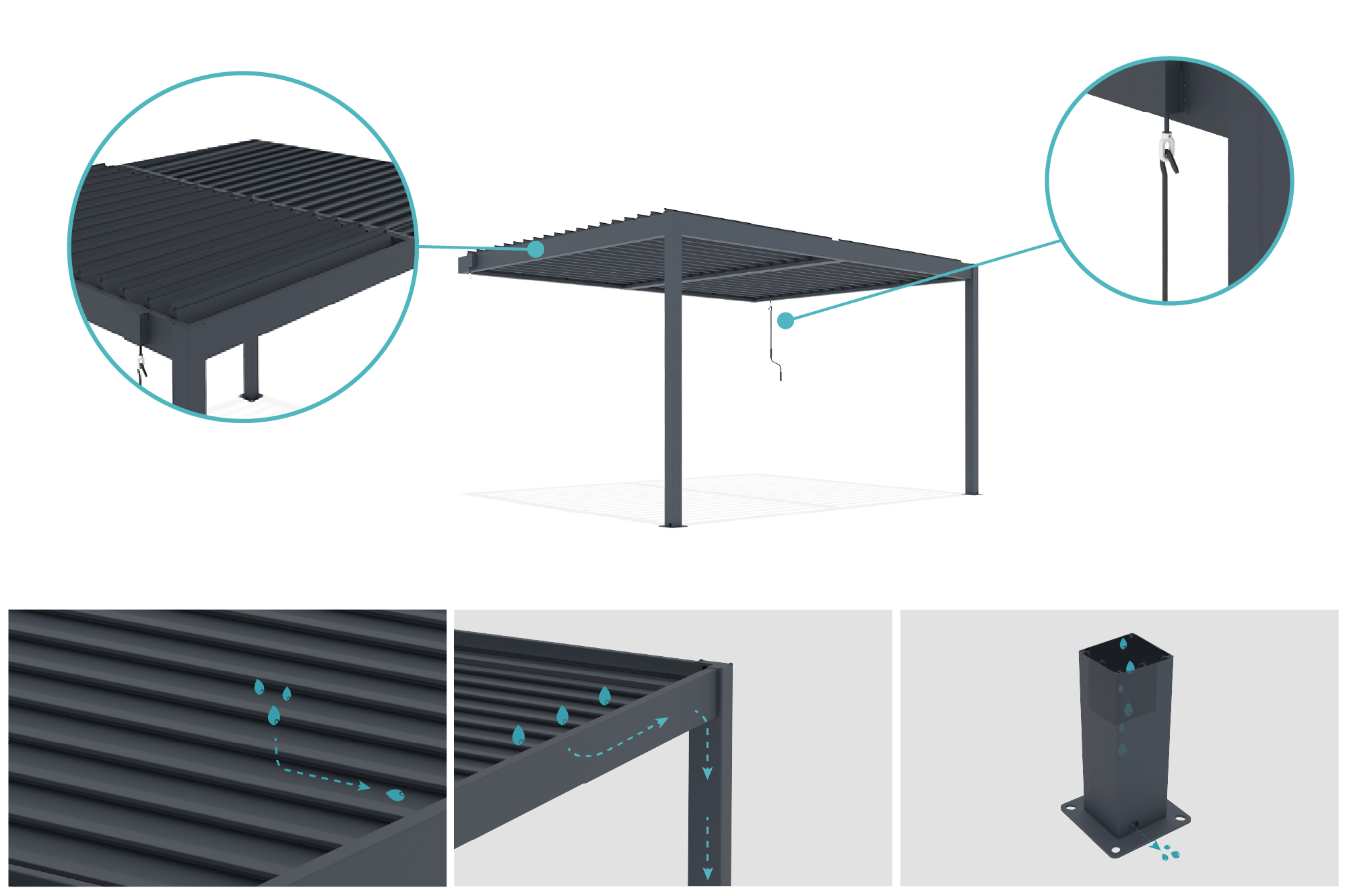 PIANA 4x3m bioklimatisk pergola med lænefunktion i grå aluminium 4