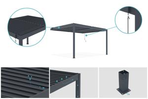 PIANA 4x3m bioklimatisk pergola med lænefunktion i grå aluminium 4