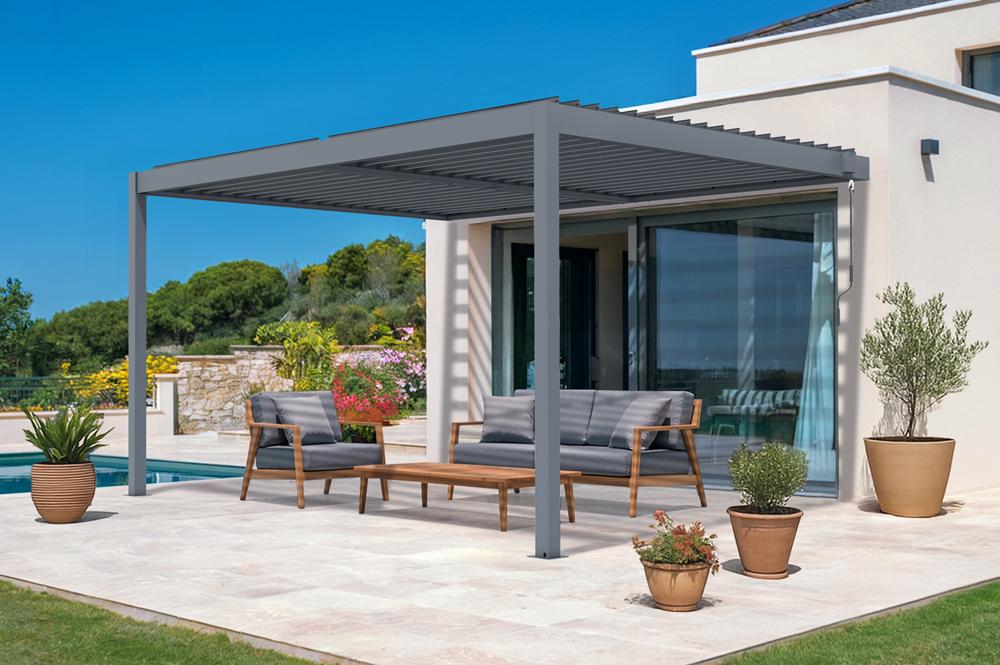 PIANA 4x3m γκρι αλουμίνιο με δυνατότητα ανύψωσης βιοκλιματικής πέργκολας
