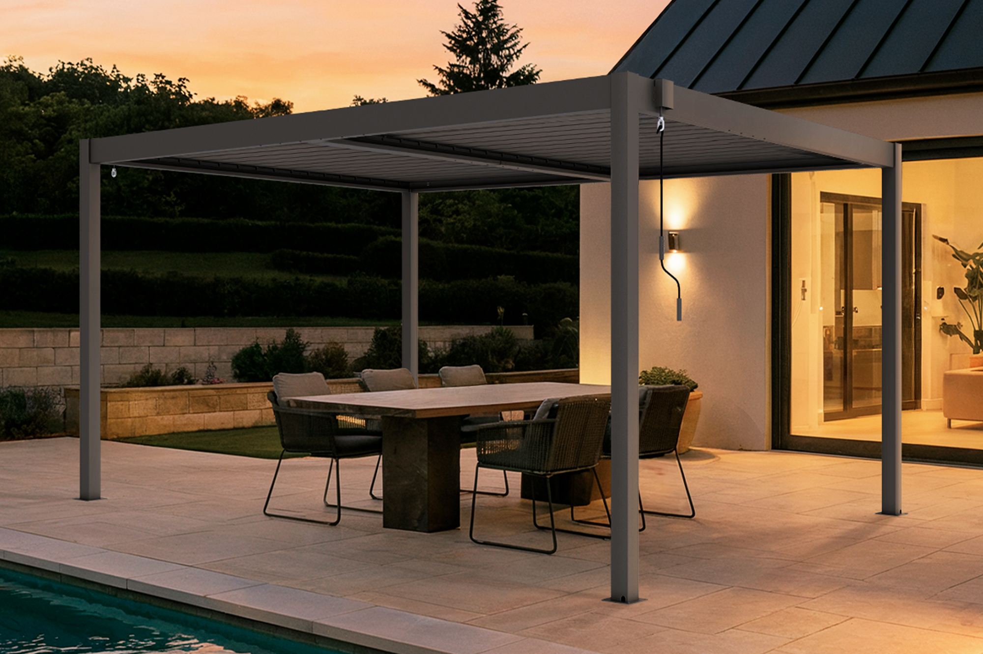 PIANA 4x3m freistehende, bioklimatische Pergola in taupefarbenem Aluminium 2