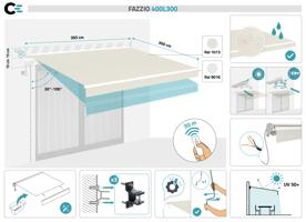 Toldo motorizado semicassette blanco FAZZIO 4m x 3m con tejido beige 2